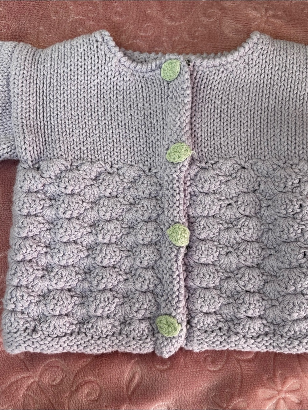 Lilac Knit Cotton Cardigan with Textured Stitching